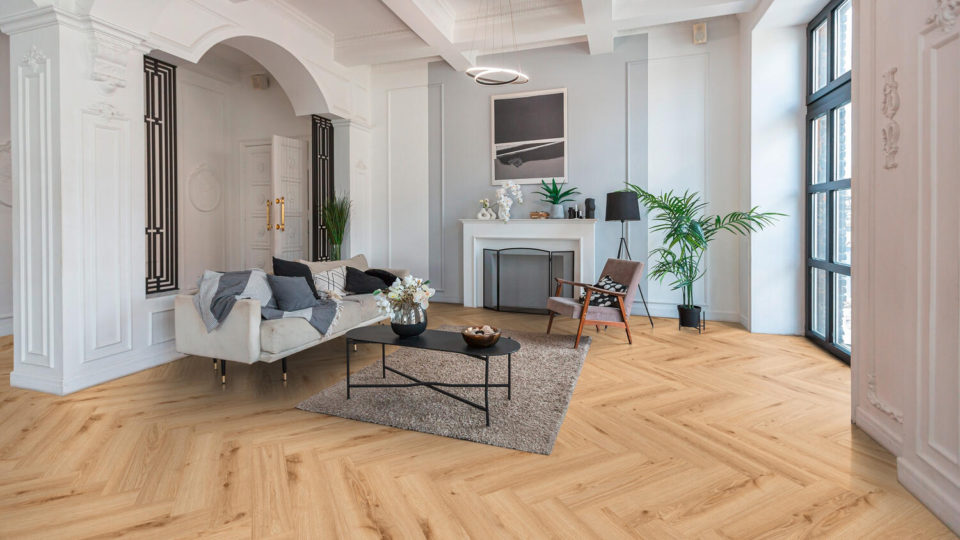 Tarkett   LVT   Herringbone Rigid Delicate Oak Warm Natural